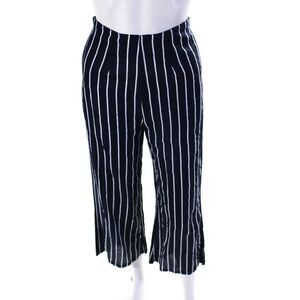 Ellelauri Women's Zip Closure Flat Front Straight Leg Linen Pant Stripe Size XS